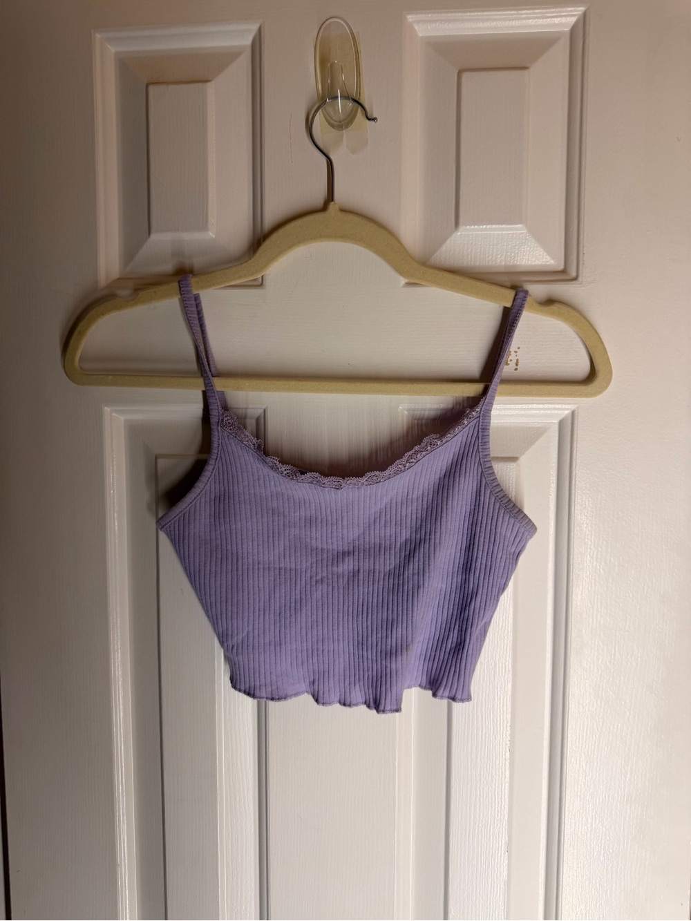 Lavender Ribbed Lace-Trim Crop Tank Top